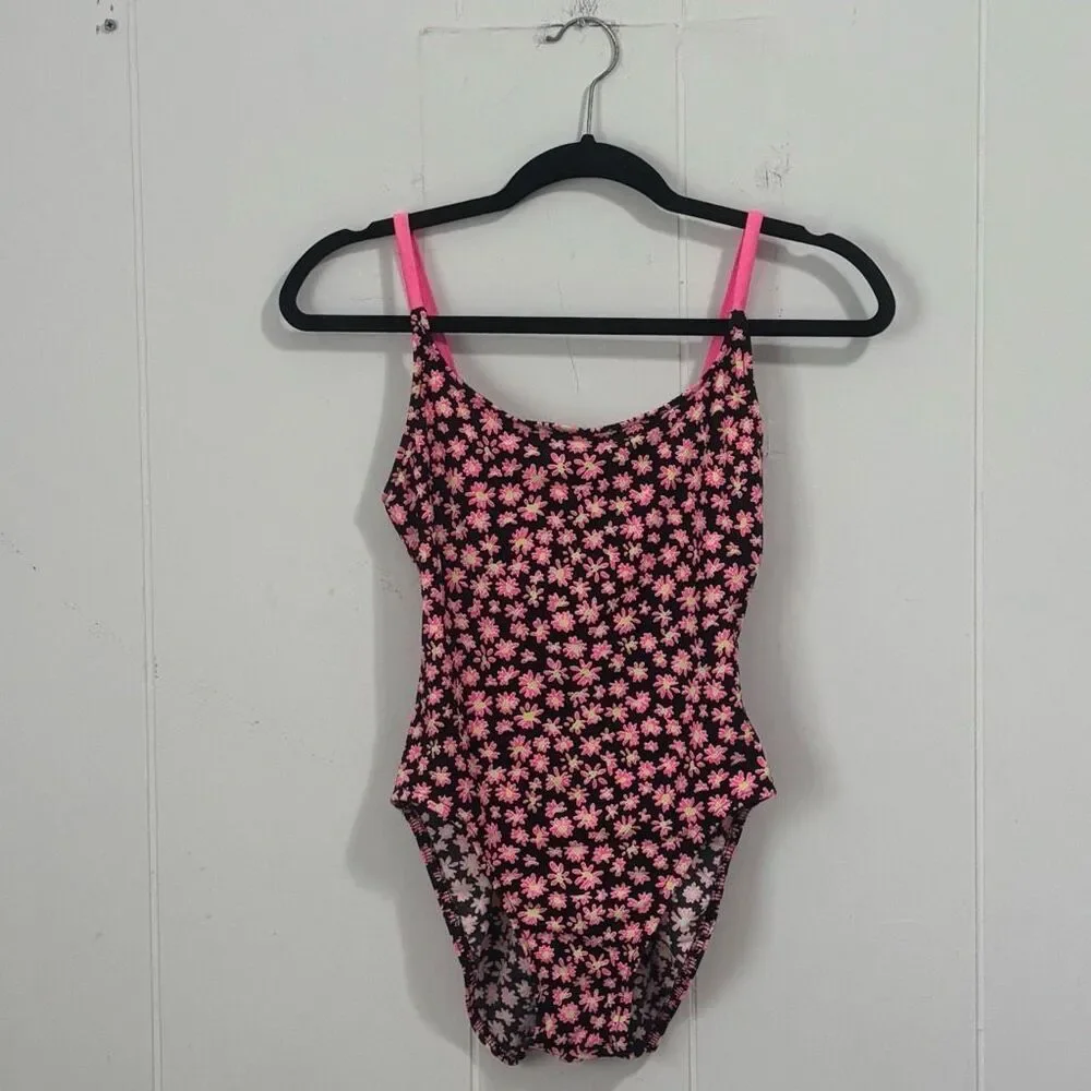 Vintage Pacific Connections Neon Pink Daisy‎ One Piece Swimsuit Medium
